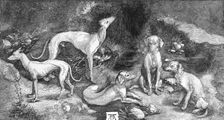 Group of Dogs. From the engraving of St. Eustace, by A. Durer c1500, (1906). Artist: Albrecht Durer