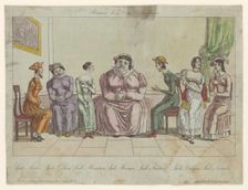 Group of English ladies seated on chairs. 1815. Creators: Anon, Paul-André Basset