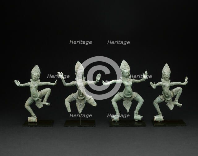 Group of Four Celestial Dancing Beauties (Apsaras), Angkor period, late 12th/early 13th century. Creator: Unknown.