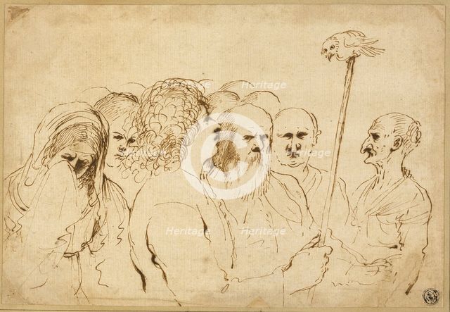 Group of Figures, with Owl on a Pole, n.d. Creator: Guercino.