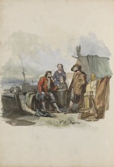 Group of figures at a quay, 1837-1881. Creator: Johannes van Hove