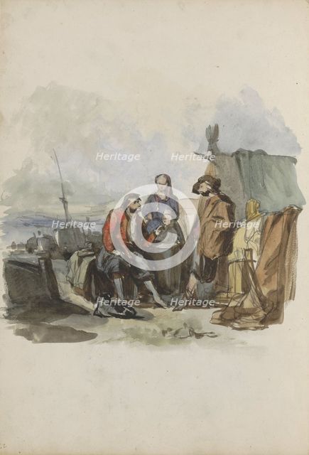 Group of figures at a quay, 1837-1881. Creator: Johannes van Hove.