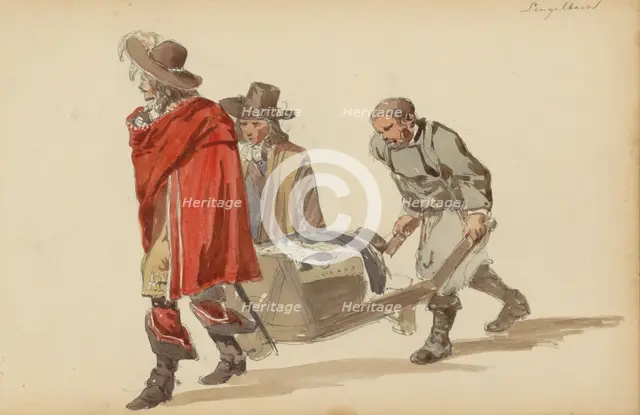 Group of figures in seventeenth century clothing, c.1846-c.1882. Creator: Cornelis Springer.