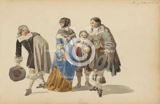 Group of figures in seventeenth century clothing, c.1846-c.1882. Creator: Cornelis Springer.