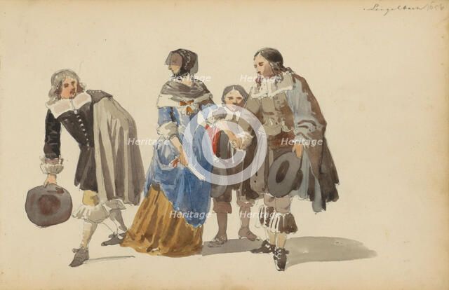 Group of figures in seventeenth century clothing, c.1846-c.1882. Creator: Cornelis Springer.
