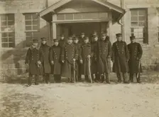 Group of Japanese officers in front of legation at Chemulpo, 1904. Creator: Robert Lee Dunn