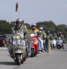 Group of Mods on their Scooters at Mudeford 2008