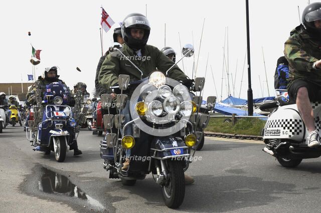 Group of Mods on their Scooters at Mudeford 2008. Artist: Unknown.