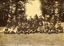 Group of men in uniform in front of a tipi, Buckinghamshire, 1913. Creator: Unknown