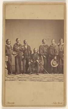 Group of military personnel, one being seated, about 1862. Creator: Mathew Brady