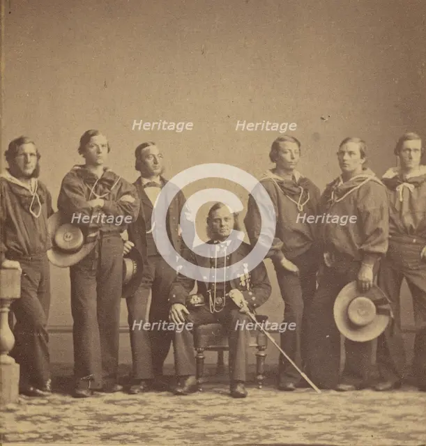 Group of military personnel, one being seated, about 1862. Creator: Mathew Brady.