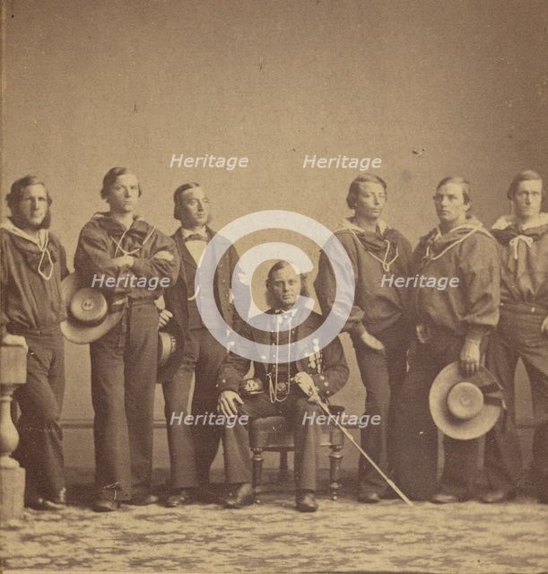 Group of military personnel, one being seated, about 1862. Creator: Mathew Brady.