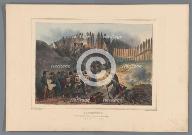 Group of soldiers file through an opening in the palisade, 1832, (1833).  Creator: Auguste Raffet.