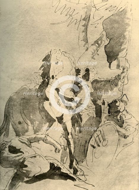 'Group of Soldiers with a Horse', mid 18th century, (1928). Artist: Giovanni Battista Tiepolo.