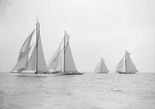 Group of sailing cutters racing: Ma'oona Bloodhound Sonya and Creole 1913. Creator: Kirk & Sons of Cowes