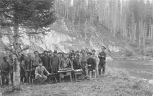 Group of Shoria Men with Members of the Land-Management Expedition, 1913. Creator: GI Ivanov