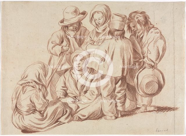 Group of Six Children (recto); Sketch of a Village (verso), 1700s(?). Creator: Unknown.