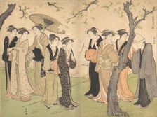 Group of Six Geisha Under the Cherry Trees on Gotenyama, ca. 1785. Creator: Torii Kiyonaga