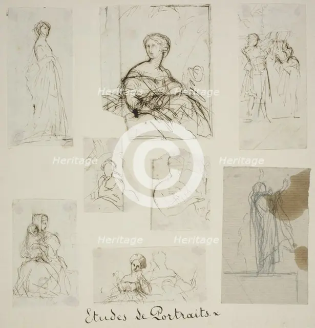 Group of Portrait and Compositional Studies, n.d. Creator: Jules Elie Delaunay.
