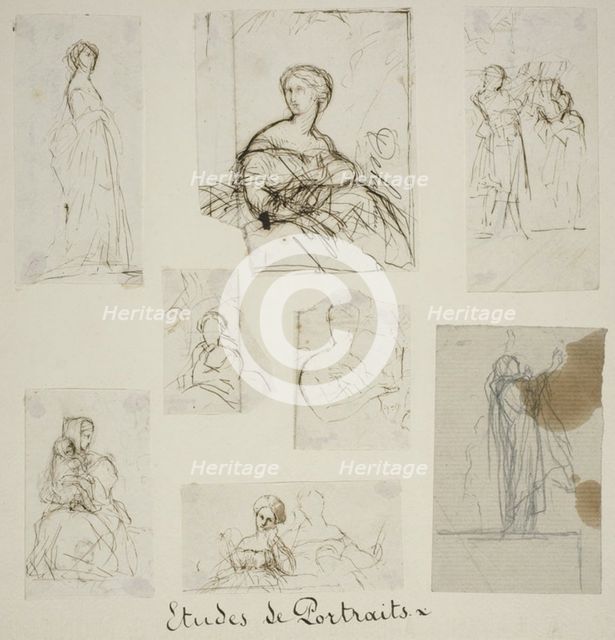 Group of Portrait and Compositional Studies, n.d. Creator: Jules Elie Delaunay.