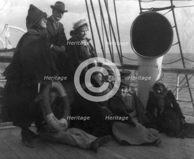 Group of passengers on deck of S.S. Amsterdam, c1910. Creator: Unknown.