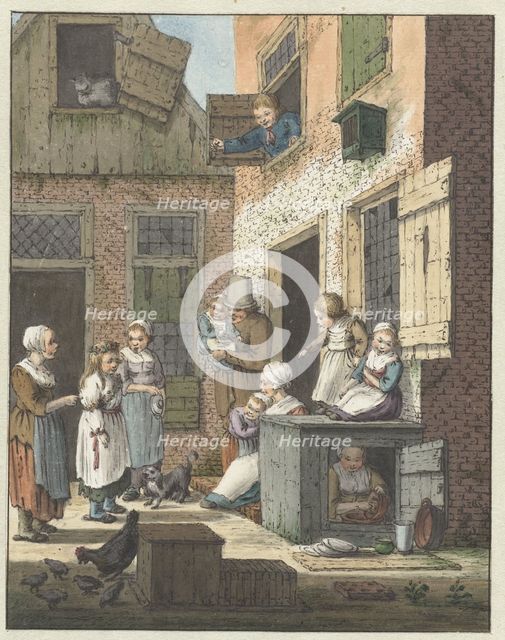 Group of people in front of a house, 1758-1808. Creator: Christina Chalon.