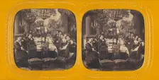 Group of people seated around a dining table, 1860s. Creator: E Lamy