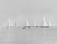 Group of racing yachts before the start of the Cowes to Weymouth Race, 1913. Creator: Kirk & Sons of Cowes