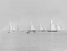 Group of racing yachts before the start of the Cowes to Weymouth Race, 1913. Creator: Kirk & Sons of Cowes