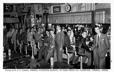 Group of RAF cadets at Bass Drug Co Fountain, Terrell, Texas, USA, 1942