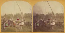 Group of woodsmen near a well, about 1870-1880. Creator: Unknown