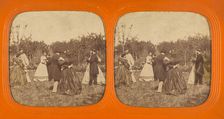 Group of well-dressed couples dancing outside, 1855-1860. Creator: Unknown