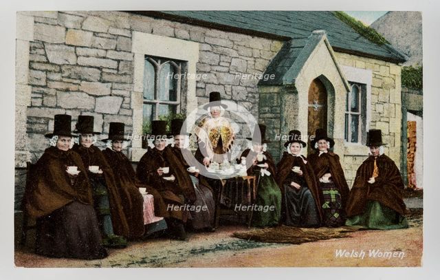 Group of ten Welsh women drinking tea outside a Chapel, c1900s. Creator: Unknown.