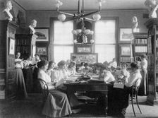 Group of young women reading in library of normal school, Washington, D.C., 1899. Creator: Frances Benjamin Johnston