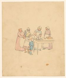 Group looks at woman who kneads dough, c.1880-c.1910. Creator: Anon