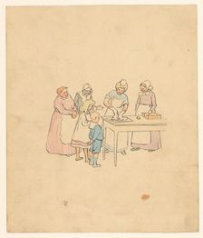 Group looks at woman who kneads dough, c.1880-c.1910. Creator: Anon