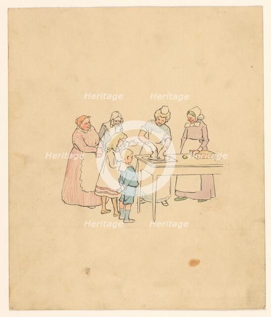 Group looks at woman who kneads dough, c.1880-c.1910. Creator: Anon.