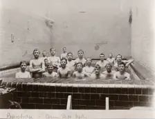 Group shot of boys in plunge bath, York, Yorkshire,1909