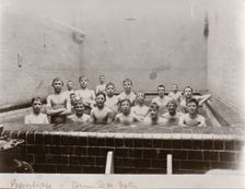 Group shot of boys in plunge bath, York, Yorkshire,1909