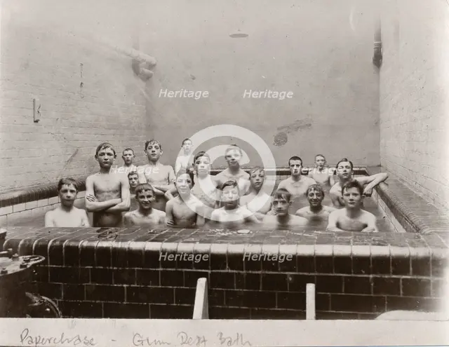 Group shot of boys in plunge bath, York, Yorkshire,1909. Artist: Unknown