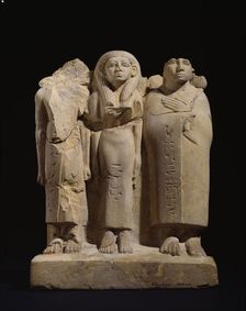 Group statuette of 3 figures, late XIIth dynasty - early XIIIth dynasty (c1800 BC-1700 BC)