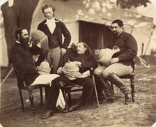 [Group portrait at the Governor Generals Camp, L-R: Maj Jones, Mr. Walters, The Governo..., 1858-61. Creator: Jean Baptiste Oscar Mallitte