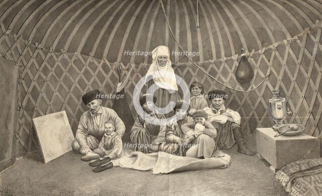 Group portrait in a yurt, 2nd half of 19th century. Creator: Mikhail Znamensky.