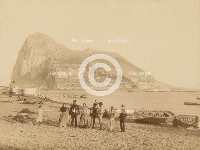 Group portrait in front of Rock of Gibraltar, about 1880-1895. Creator: Unknown.