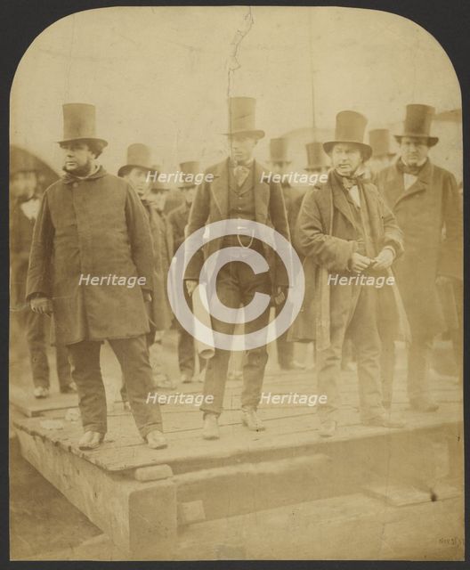Group portrait: J. Scott Russell, Henry Wakefield, Isambard Kingdom Brunel, Lord Derby, 1857. Creator: Robert Howlett.