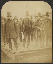 Group portrait: J. Scott Russell, Henry Wakefield, Isambard Kingdom Brunel, Lord Derby, 1857. Creator: Robert Howlett