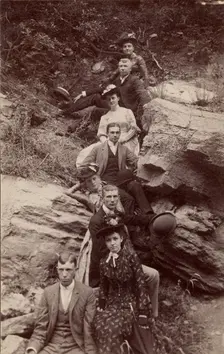 Group portrait on hillside, about 1880-1895. Creator: Unknown
