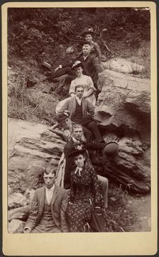 Group portrait on hillside, about 1880-1895. Creator: Unknown