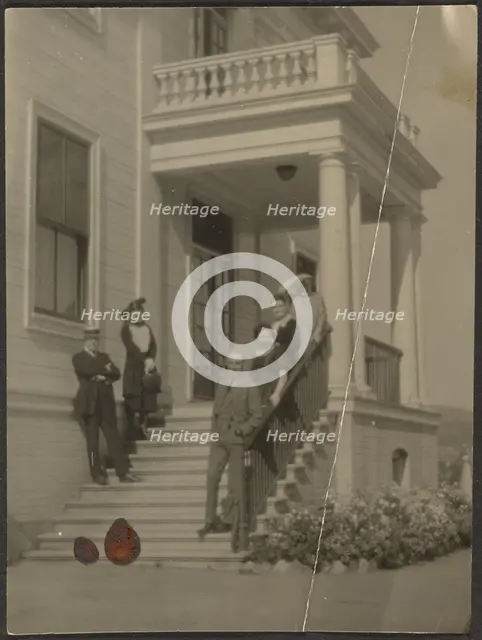 Group Portrait on Steps of Large House, 1907-1943. Creator: Louis Fleckenstein.
