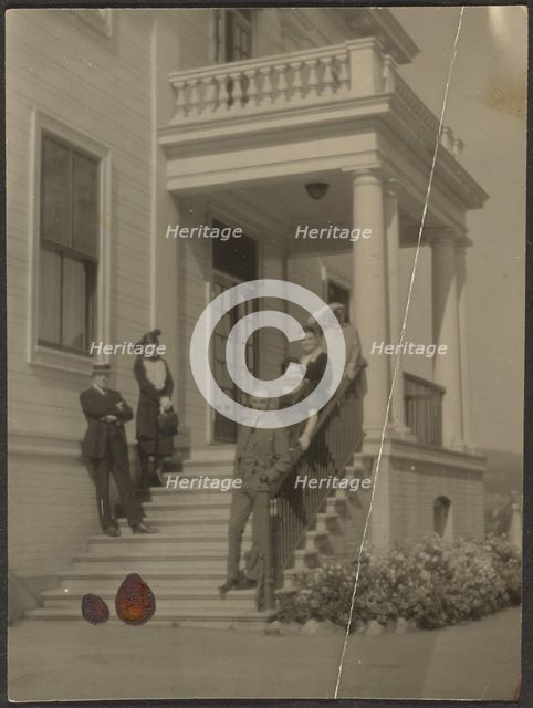 Group Portrait on Steps of Large House, 1907-1943. Creator: Louis Fleckenstein.